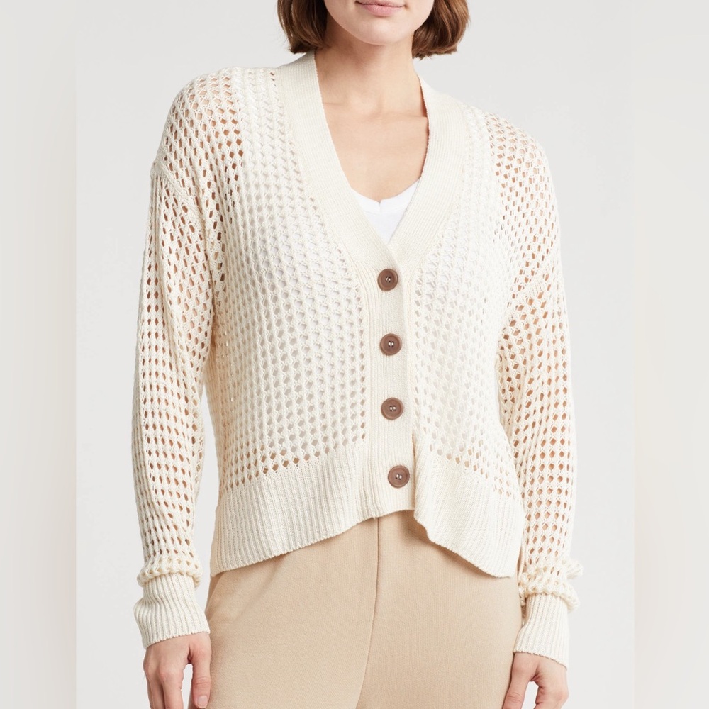 Spiritual Gangster Laurel Cardigan Open Knit Slouchy In Ivory Cream Size XL